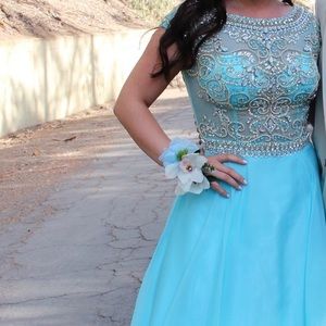Jovani Blue Gown with Gem Embellishments